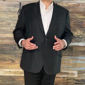 J. Hilburn 100% Wool Charcoal Gray Check Double Vented Blazer Sport Jacket 55R